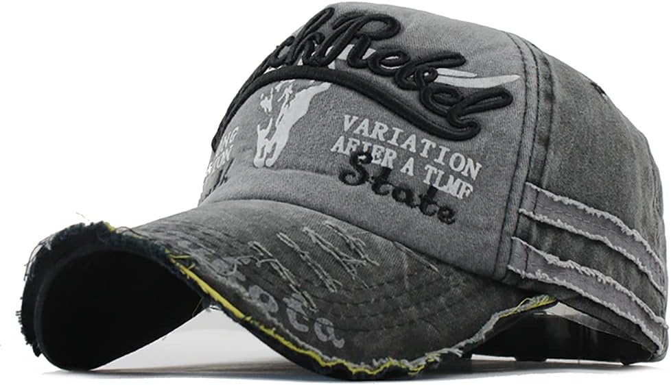 Vintage Cotton Baseball Cap Fashion Washed Denim Retro Frayed Edge Sunhat Embroidered Trucker Hat Classic Sports Casual Hip Hop Cap Adjustable Size for Men Women
