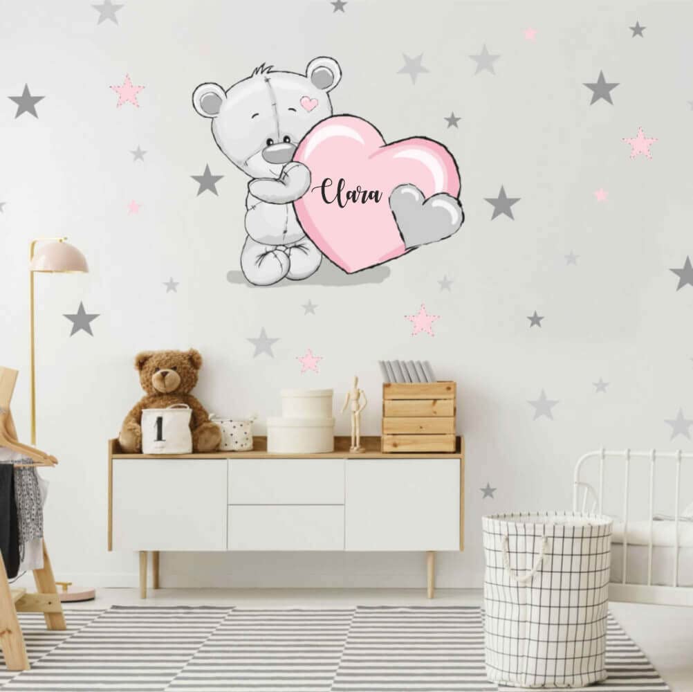 Inspio Adesivo Da Parete Per Bambini Orsetto Con Nome. XXL adesivo da parete. 63 colori tra cui scegliere.