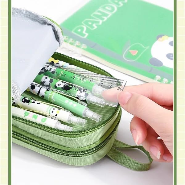 Image of M2K HUB Stylish Pencil Case 6 Layer with 3 Compartment Large Capacity Pen Pencil Pouch Multifunctional Pouch for School Kids Stationary Gift for Child (Green Panda)