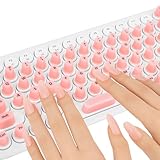 lasuroa 70stk Herz Tastaturaufkleber für Lange Nägel, Wiederverwendbarer Erhöhte Tastaturaufkleber aus Silikon mit Buchstaben Süße Selbstklebende für Frauen im Büro Desktop-Computer