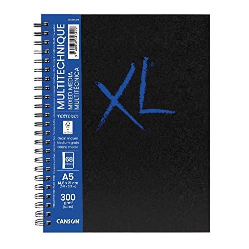 CABSON XL ART BOOK - Papier multitechnique - Carnt spiralé de 68 pages - Grain moyen - 14,8 x 21 cm - 300 g/m² - Blanc