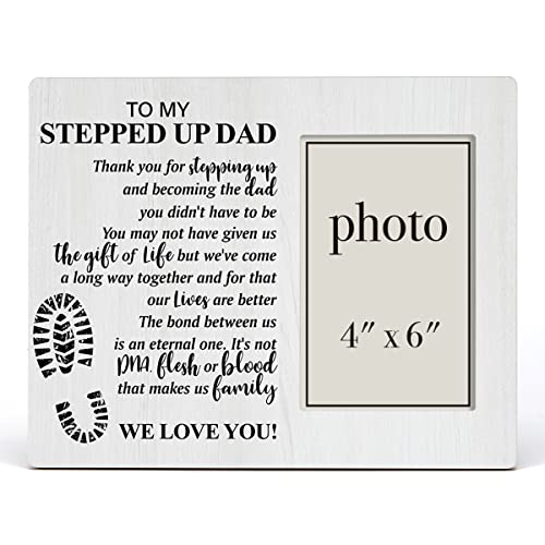 Step Dad Wooden Picture Frame Gift For Bonus Dad Stepfather From Kids Children, Stepped Up Dad Wood Photo Frame Gifts For Father's Day Birthday Christmas, Tabletop And Wall Mounting, 4X6 Inch Photo #TOP1