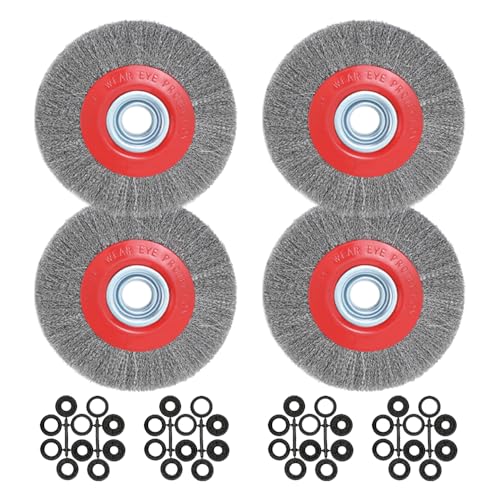 Image of 8in Bench Wire Wheel Brush for Bench Grinder Coarse Crimped Steel Wire 0.012 inch with 1 /2 inch 5 /8 inch 3 /4 inch 7 /8 inch 1 inch(5sets) Spacer Arbors - 4pack