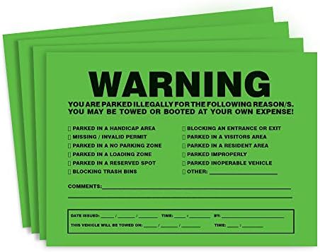 You are Illegally Parked Towing Stickers - 10 Green Violation - No Parking Violation Stickers.