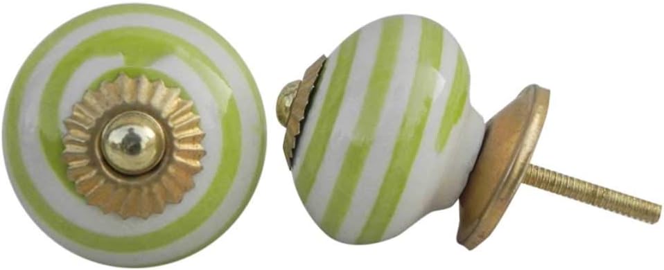 Indian Shelf 25 Pieces Stripe Kids Wardrobe Knobs Ceramic Kitchen Cabinet Hardware Green Door Pulls