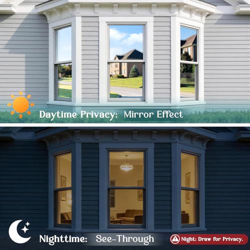 Image of Haton Window Tint for Home, One Way Film, Black Silver 17.5 inch x 157.4 inch