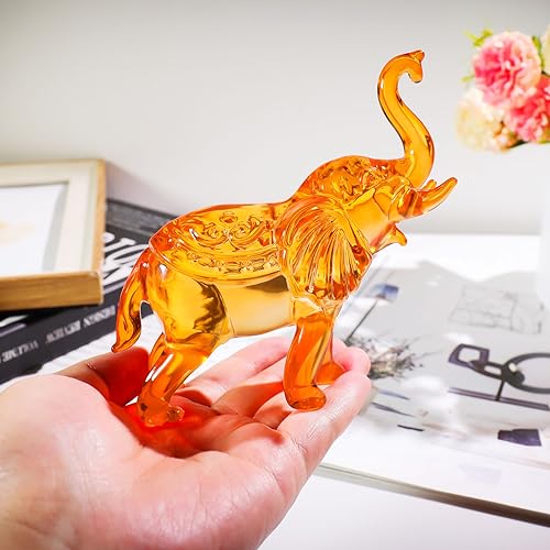 Image of YWHL Amber Crystal Elephant Figurine Gifts for Women, Handmade Glass Statue Decor Gift for Elephant Lovers, Art Crystal Animals Figurines Collectible for Home Decoration