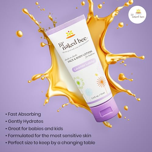 Image of Lil Naked Bee Baby Lotion for Kids (2.5oz) Lavender Lullaby Cheeks to Cheeks Face & Body Lotion for Hydrating & Moisturizing Skin