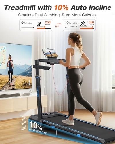 Image of WELLFIT Treadmill with Auto Incline, 4 in 1 Foldable Treadmills for Home with Adjustable Height, 3.5HP Quiet Under Desk Treadmill, 400 LBS Capacity Portable Walking Pad with App, Space-Saving Design