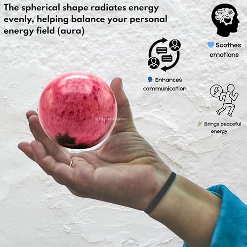 Image of Certified Rhodonite Crystal Ball for Meditation - Premium Crystal Vastu Items for Home and Feng Shui Items for Good Luck - Ideal for Pooja Supplies and Spiritual Practices (1.5 inch Inch)