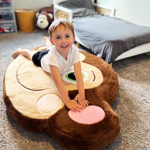 FluffyFloor Cushion Comfy Monkey Inflatable Floor Pillow, Kids' Soft and Cozy Floor Seat, Colorful Room Décor for Bedroom or Playroom, Boys & Girls Ages 3+