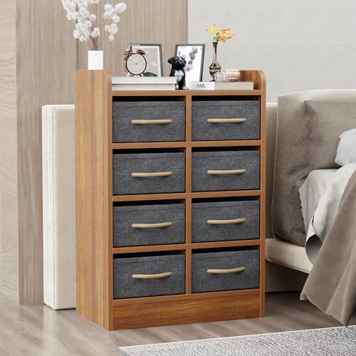 Image of Lukzer 8 Drawer Multipurpose Organizer with Fabric Storage Shelves - Engineered Wood & Fabric Storage Chest | Sturdy Wooden Frame | Elegant Dresser for Bedroom, Closet & Living Room (MR-028 /Oak Brown)