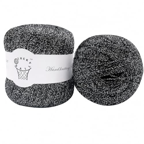 Image of 80g Sparkle Silver Lurex Thread Shining Yarn, Metallic Crochet Thread Yarn for Crocheting, Sparkle Metallic for Knitting Clothes, Car Charm, Keychain Charm(Black Silver)