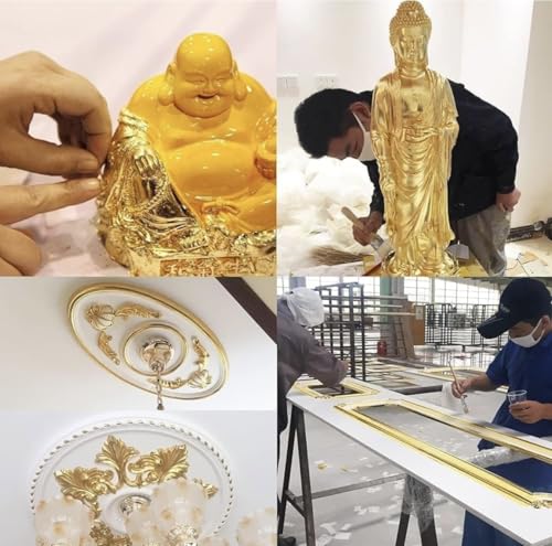 Image of Gold Leaf Art Gliding Gold Foil Imitation Sheets for Art Crafts Decoration Gilding Crafting Frames 25 Sheets 16CMx16CM Gold Work (50Ml Gold Leaf Glue 25 Gold Leaf)