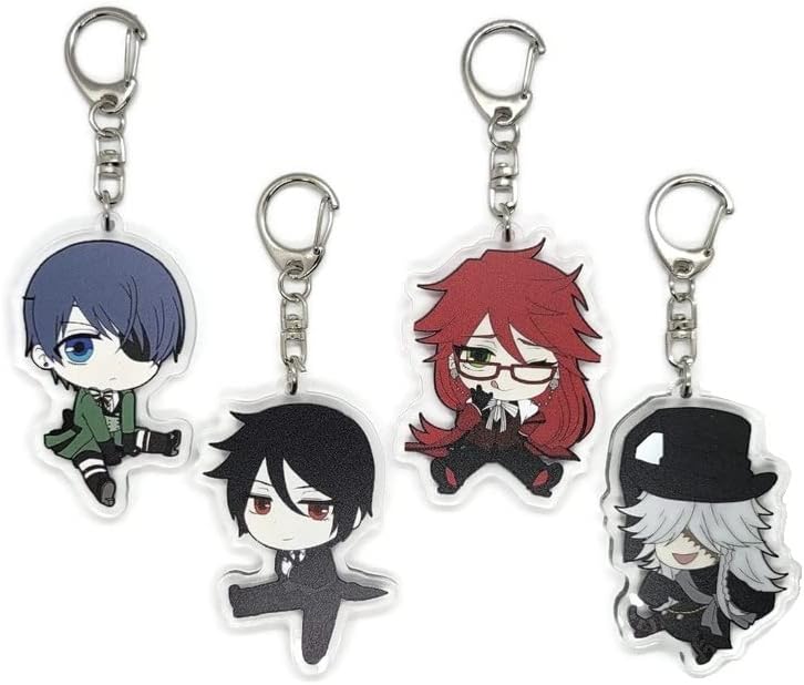 Inc. - Set of 4 Black Butler Kuroshitsuji Acrylic Keychain Ciel Phantomhive, Sebastian Michaelis, Grell Sutcliff, Undertaker v2