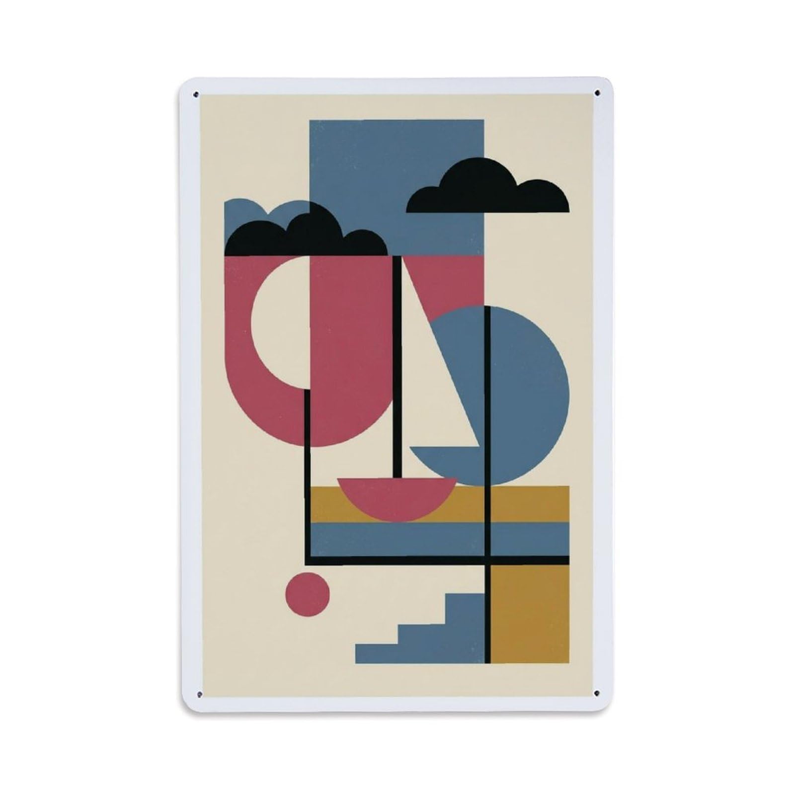 Abstract View Seaside Sailboat Vertical Shape Layout Metal Tin Sign Plaque Wall Decor for Cafe, Man Cave, Club Bar, Office, Home Garden Round Metal Poster 8x12Inch