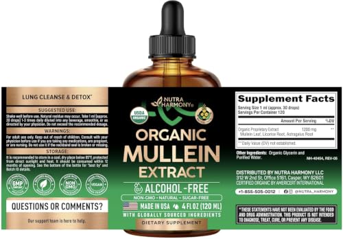 Mullein Drops for Lungs - USDA Organic Mullein Leaf Extract Liquid - 4 oz