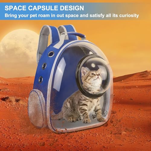 Image of Petzlifeworld Transparent Space Bubble Portable Pet Backpack Travel Carrier, Convenient Travel for Small Dog and Cat | Waterproof, Comfortable and Breathable (Blue)