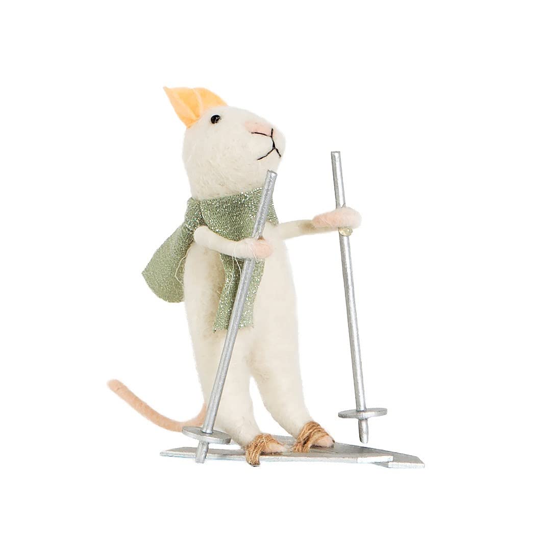Sass & Belle White/Green Skiing Wonderland Mouse Felt Decoration