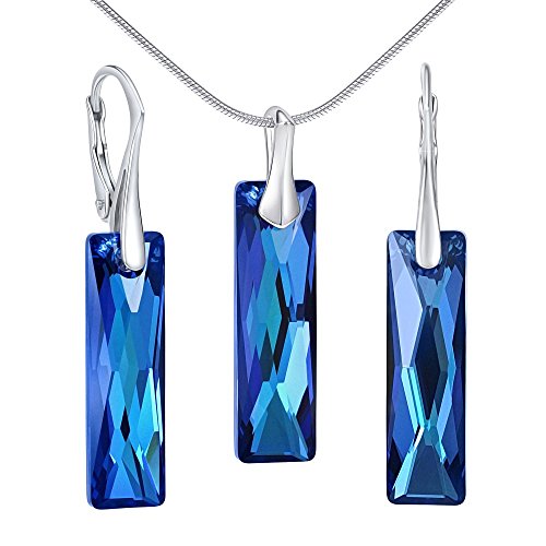 Preisvergleich Produktbild SILVEGO Damen Schmuck-Set mit Swarovski® Crystals Bermuda Blue Rechteckige Kristalle
