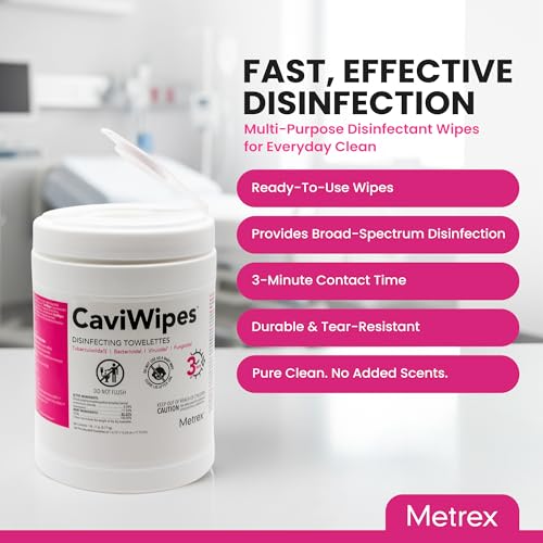 Image of Metrex CaviWipes Disinfecting Wipes, 160 Ct Canister, 4-Pack | Alcohol-Scented, Durable Non-Woven Wipes, Won't Tear or Bunch, Reliable Surface Cleaner, Daily Facility Use