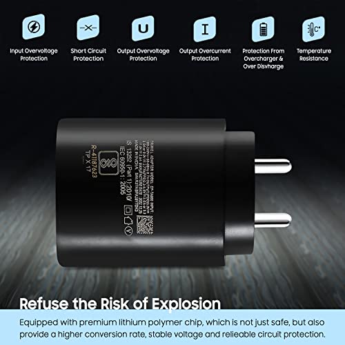 Image of ZYBUX 25W Super Fast Usb Type C Pd Wall Charger Adapter Compatible For Samsung Galaxy F54 5G,A14 5G,M53 5G,F23 5G,M14 5G,F14 5G,M33 5G,A34 5G,A54 5G Fast Travel Adapter-Black [25 Watt]