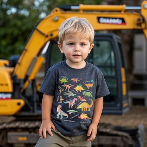Image of Kids Short Sleeve Tees Toddler Crewneck T-Shirts Boys Girls Dino Raccoon Excavator Silly Goose Flower Girl Tops 2-7 Years