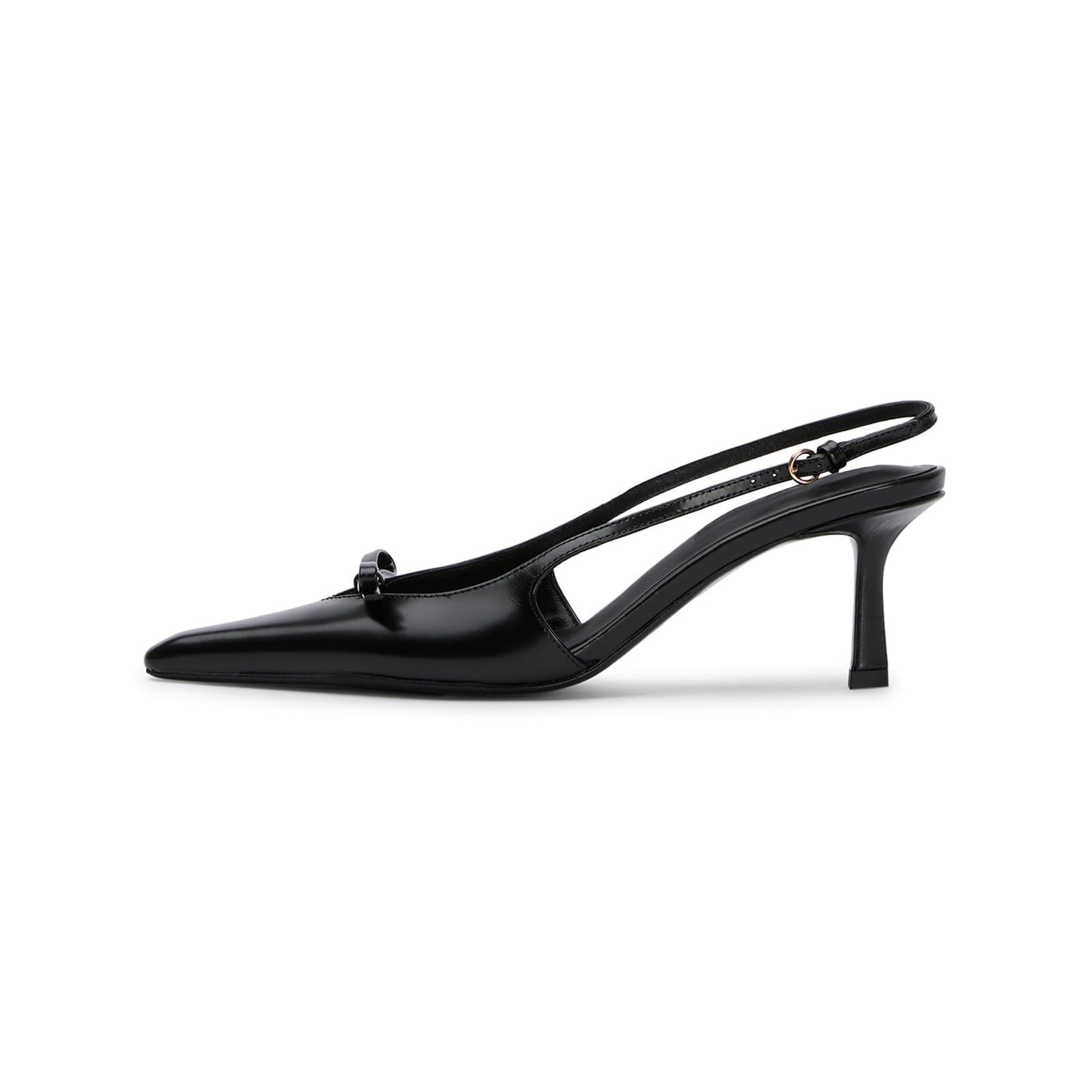 Photo 1 of MAVMAX Black Slingback Heels for Women Bow Pointed Close Toe Stilettos High Kitten Heels Pumps Dress Party Heeled Sandals