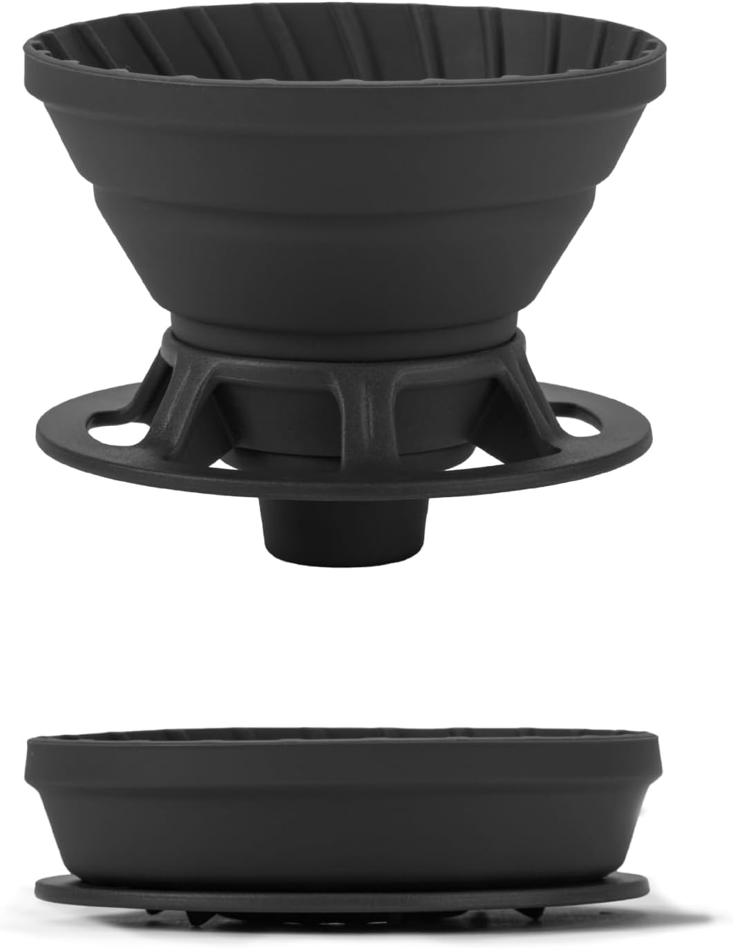 Collapsible Coffee Dripper, Silicone Reusable Filter Holder, Pour Over Coffee Maker for Camping, Business Trips, Single Cup (Black, 1 Count)