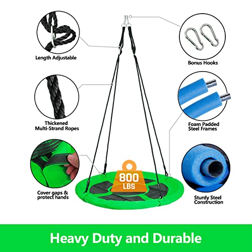 Super Deal 40 Inch Green Saucer Tree Swing Set For Kids Adults 800Lb Weight Capacity Waterproof Flying Swing Seat Textilene Fabric With Adjustable Hanging Ropes For Outdoor Playground, Backyard #TOP3