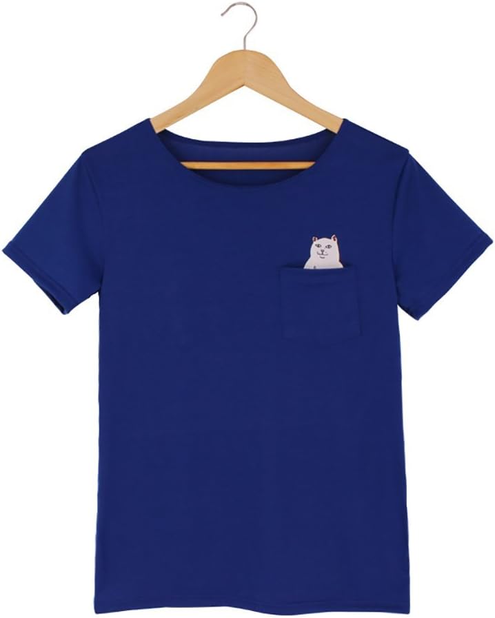 Women's Middle Finger Cat Pocket T-Shirts (F1819)