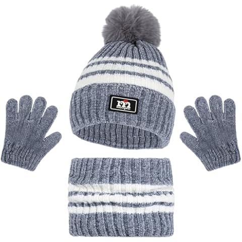 3Pcs Kids Winter Hat, Scarf and Gloves Set Cover