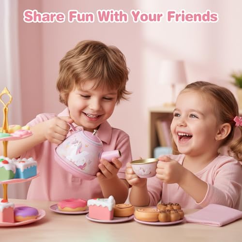 Image of Tea Party Set for Little Girls, 49PCS Princess Tea Time Toys Including Tea Set Dessert Carrying Case, Toddler Girl Toys Kids Kitchen Pretend Playset, 3 - 8 Year Old Girl Birthday Children's Day Gifts