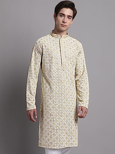 Image of Jompers Men's Regular Fit Cotton Chikankari Embroidered and Sequence Kurtas