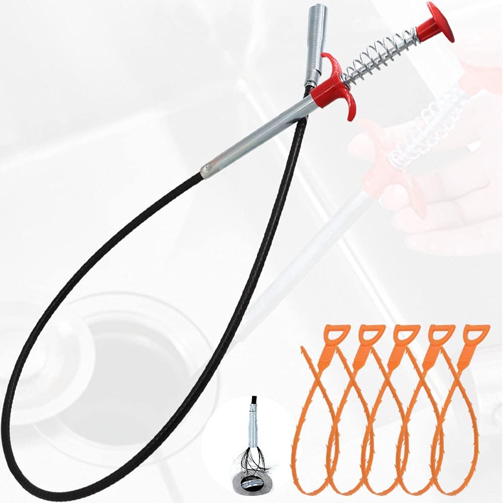 Sewer Clog Remover, 1Pcs 35.4 inch sink grabber with 4 retractable cleaning claws snake hair removal tool, plus 5Pcs 19.6 inch, sink, drain clog cleaning tool