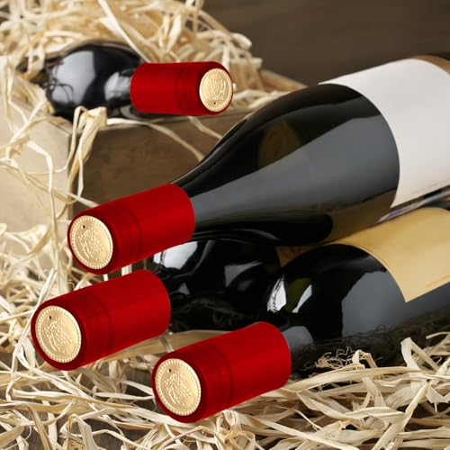 Image of Blulu 400 Pcs Wine Sealer for Bottles PVC Heat Shrink Capsules Bottle Caps for Wine Making Cellars and Home Use (Red)