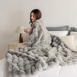 SheRest Faux Rabbit Fleece Throw Blanket for Couch...