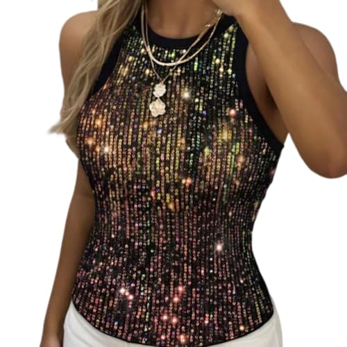 Novaorily Women Casual Sleeveless Sequin Sparkle Tank...