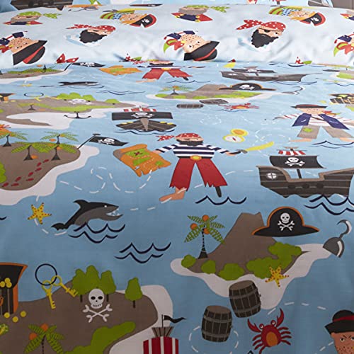 Kids' Club Bedding Map Treasure Children's Duvet Cover Set Kidz Club Housse de Couette réversible pour lit Simple Motif Carte des Pirates, Polycoton, Multicolore Cover