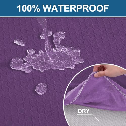 Image of Smiry Waterproof Seat Covers for Dining Room Chairs, No Rear Covers | Stretch Jacquard Removable Washable Chair Seat Slipcovers Protector, Set of 4, Purple