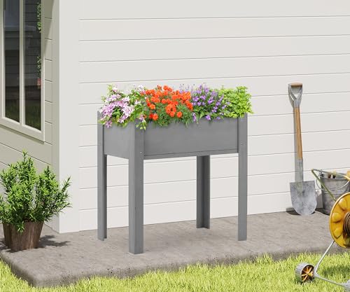 Image of SoliWood Set of 2 Raised Garden Bed with Legs, 31x16x31'', Outdoor Wood Elevated Planter Box, Grey Cedar, Thick Legs, w /Liner