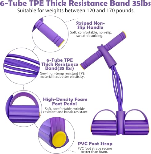 Multifunctional Pedal Resistance Band with Handle,6/8/10 Tubes for All Weights,Upgrade Heavy-Duty Stretch for Full Body Workouts. (Purple 6 Tubes)