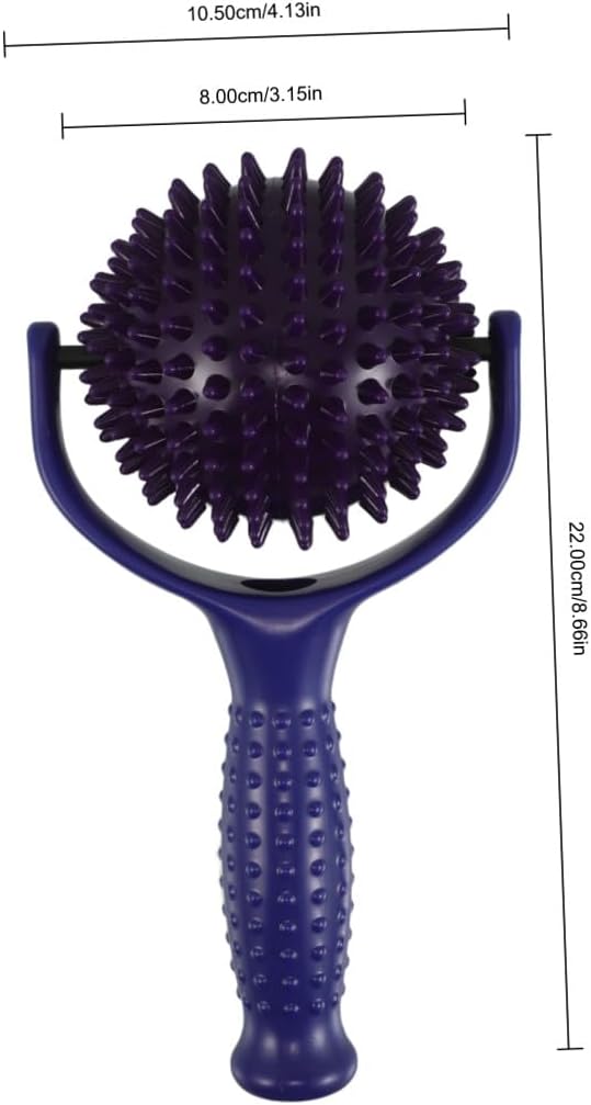 Large Spiky Muscle Massage Roller Stick for Yoga Pilates, Portable Calves and Back Relaxation Tool with Dual Blue and Purple Handles for Deep Tissue Muscle Knot Relief