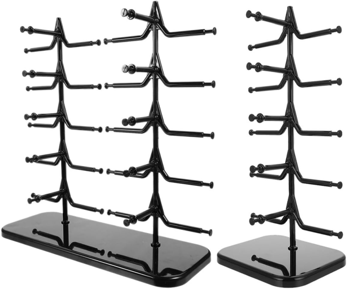 2pcs Black Detachable Multi Layer Glasses Holder Display Stand Large | Single Row and Double Row Options, Plastic Build, Room Storage Display