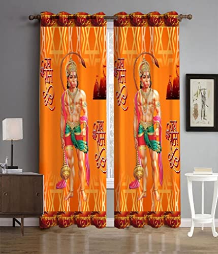 Image of UNITMALL Digital Printed God Curtains 1 Piece | Home Mandir Pooja Room Decor Bhgwan Window Curtain 5ft | Polyester Eyelet Drapes & Panels (4x5 Feet, Hanuman Ji)