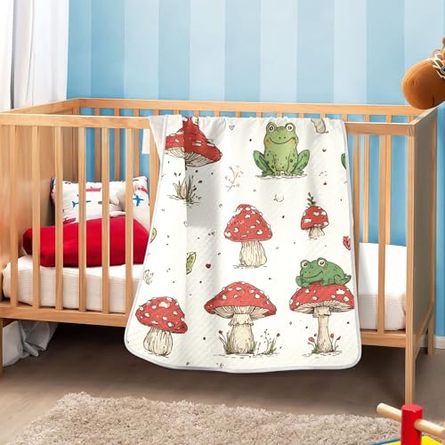 Image of Retro Frogs Mushrooms Baby Blankets Soft Warm Crib Stroller Blanket for Toddler Newborn Girls Boys 30x40in