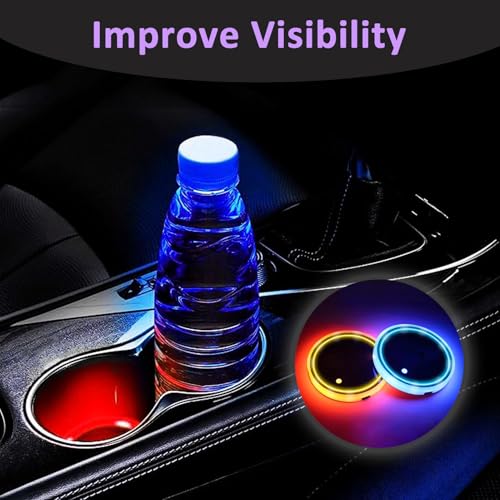 LED Car Coasters, 2pcs LED Cup Holder Lightss with 7 Color Luminescent Car Cup Coaster, USB Charging, Vibration-Sensing, for Drink Coaster Accessories Interior Decoration Atmosphere Light - Image 5