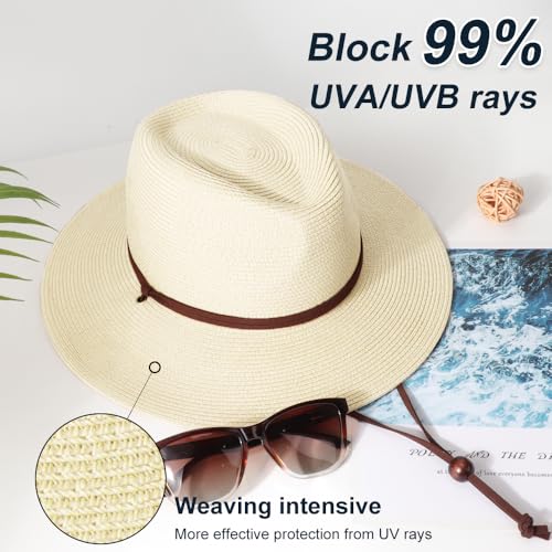Sombrero de paja para mujer verano con ala ancha y correa miniatura 4