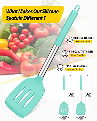 Image of Pack of 2 Silicone Solid Turner,Non Stick Slotted Kitchen Spatulas,High Heat Resistant BPA Free Cooking Utensils,Ideal Cookware for Fish,Eggs,Pancakes