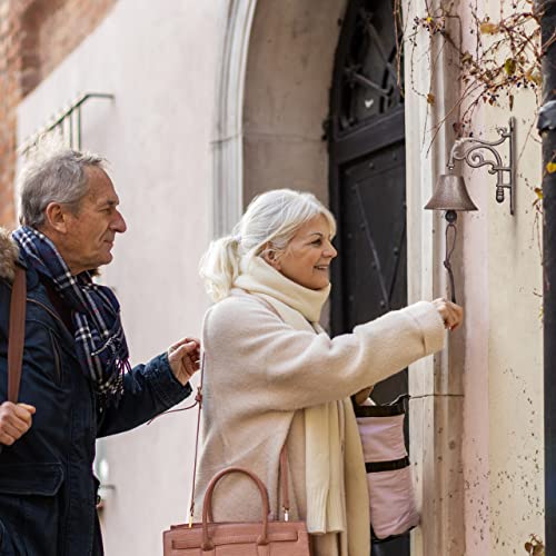 Relaxdays Türglocke Gusseisen, antikes Design, Gartenglocke Vintage, mit Kordel, Glocke für draußen, Wandglocke, braun